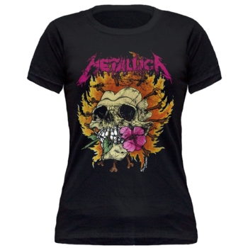 Baby Look Metallica Flower Skull